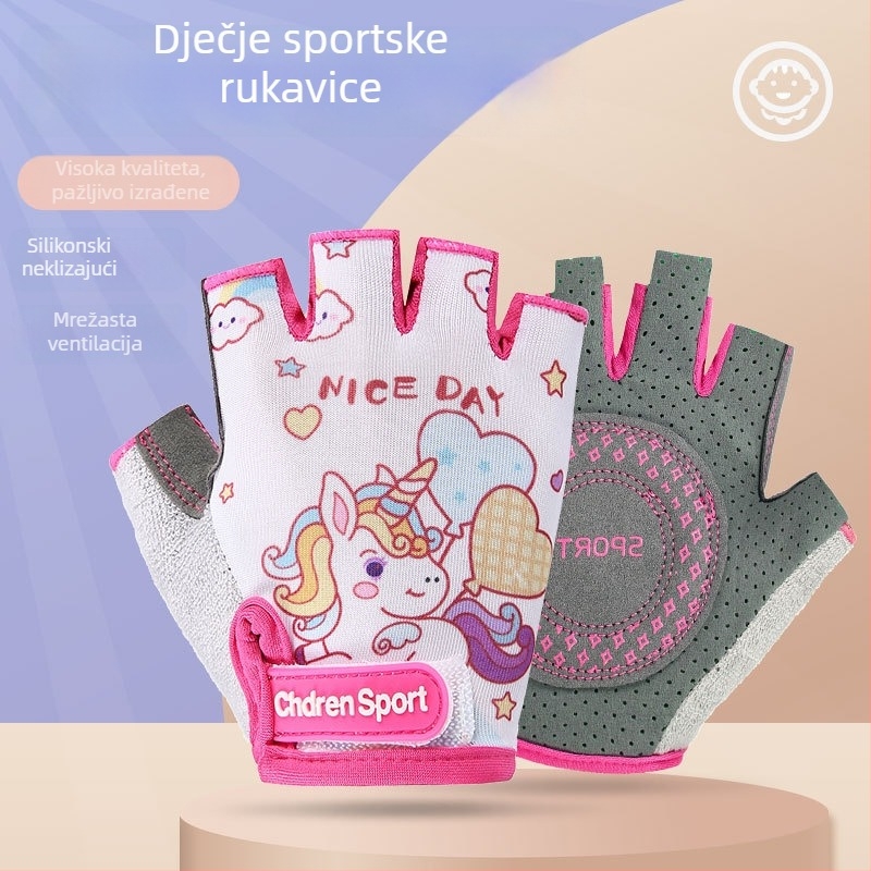 Ljetne dječje rukavice s polu prstima, crtani uzorak, lagani ice-silk materijal, protuklizne, za fitness, skateboard, rolanje i biciklizam
