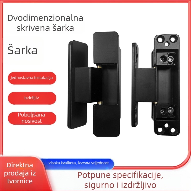 Dvodimenzionalna skrivena šarka, tiha i podesiva, za unutarnja drvena vrata sa uskim okvirom