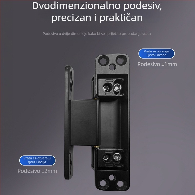 Dvodimenzionalna skrivena šarka, tiha i podesiva, za unutarnja drvena vrata sa uskim okvirom