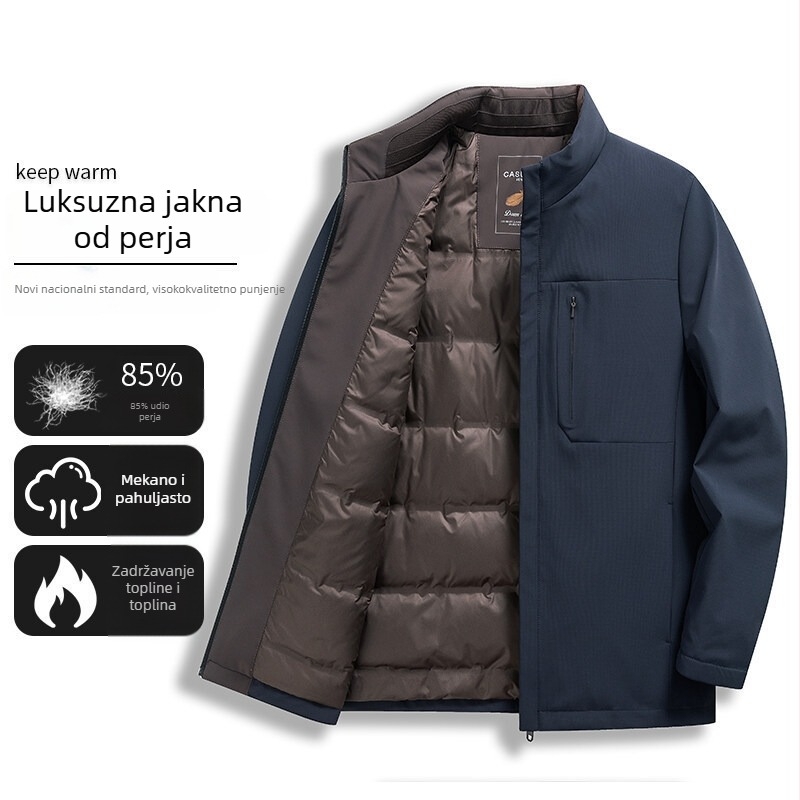 Muška lagana jakna s punjenjem od patke, kapuljača, kratki kroj, topla i otporna na vjetar