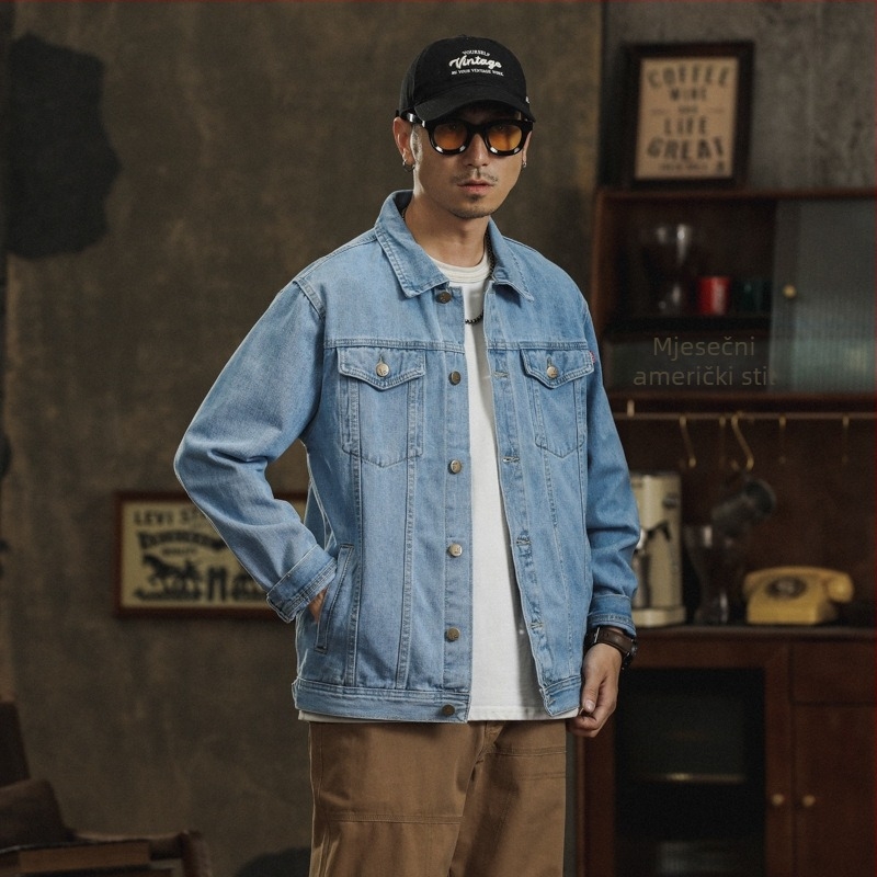 Džins jakna za mlade muškarce, proljeće i jesen, korejski stil, slim fit, moderan casual komad, svijetla nijansa