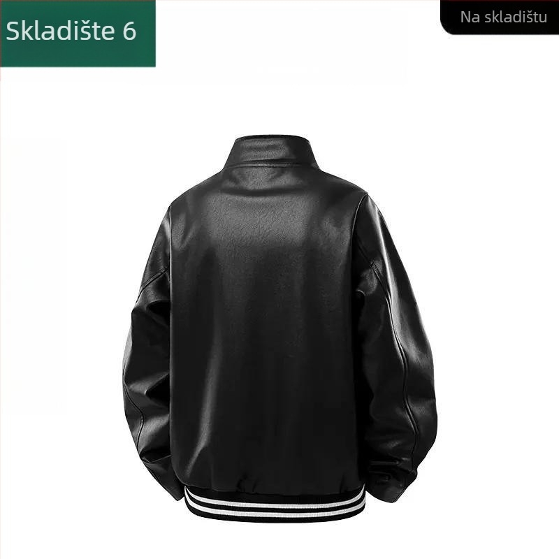 Muška PU kožna jakna u retro stilu sa stojećim ovratnikom, ležerni stil za proljeće i jesen