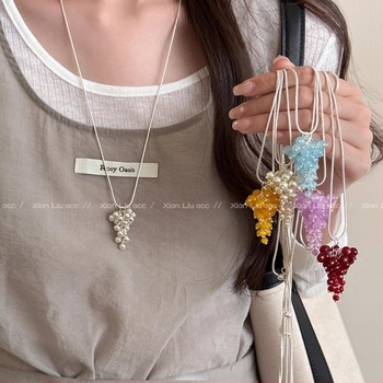 Ogrlica s privjeskom od perli u obliku grozda, korejskog stila, za žene, jednostavna i elegantna, lančić dužine do ključne kosti, svestran dodatak