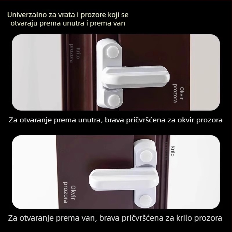 Plastična sigurnosna brava za vrata i prozore bez bušenja, za kućnu upotrebu, za prozore koji se otvaraju unutra i van, dječja sigurnost, protiv krađe, ograničivač prozora