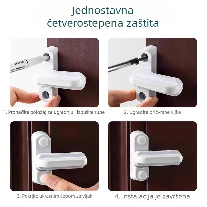 Plastična sigurnosna brava za vrata i prozore bez bušenja, za kućnu upotrebu, za prozore koji se otvaraju unutra i van, dječja sigurnost, protiv krađe, ograničivač prozora