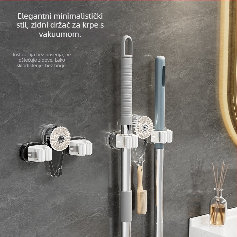 Dvo-klipni držač mop s usisnom čašom za kupaonicu, bez bušenja, prenosno
