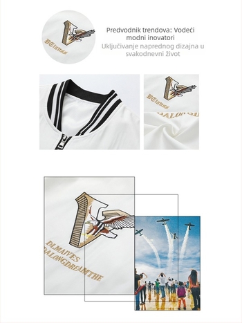 Muška pilot jakna s izvezom orla, uskog kroja, stojeći ovratnik, zatvarač na zip, dugi rukavi, lagani poliester