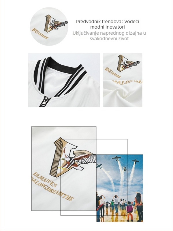 Muška pilot jakna s izvezom orla, uskog kroja, stojeći ovratnik, zatvarač na zip, dugi rukavi, lagani poliester
