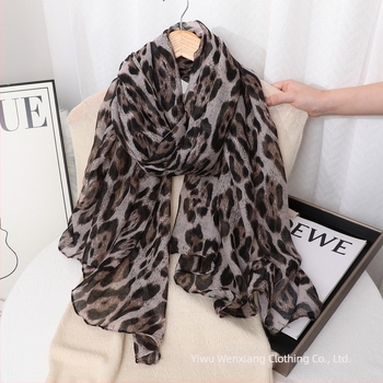 Vintage šal s leopardovim uzorkom, Bali vlakno od pamuka-lana-svile, topao, zaštita od sunca, elegantni ženski šal