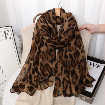 Vintage šal s leopardovim uzorkom, Bali vlakno od pamuka-lana-svile, topao, zaštita od sunca, elegantni ženski šal