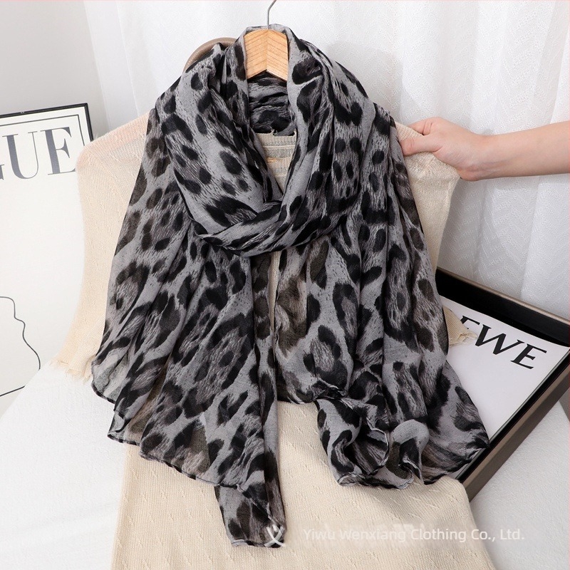 Vintage šal s leopardovim uzorkom, Bali vlakno od pamuka-lana-svile, topao, zaštita od sunca, elegantni ženski šal
