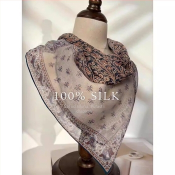 100% svila, kvadratni šal 65×65 cm, tanak i prozračan, elegantan klasičan stil za proljeće i ljeto
