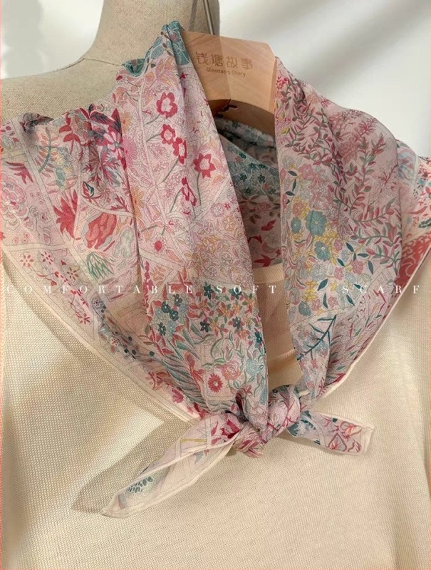 100% svila, kvadratni šal 65×65 cm, tanak i prozračan, elegantan klasičan stil za proljeće i ljeto
