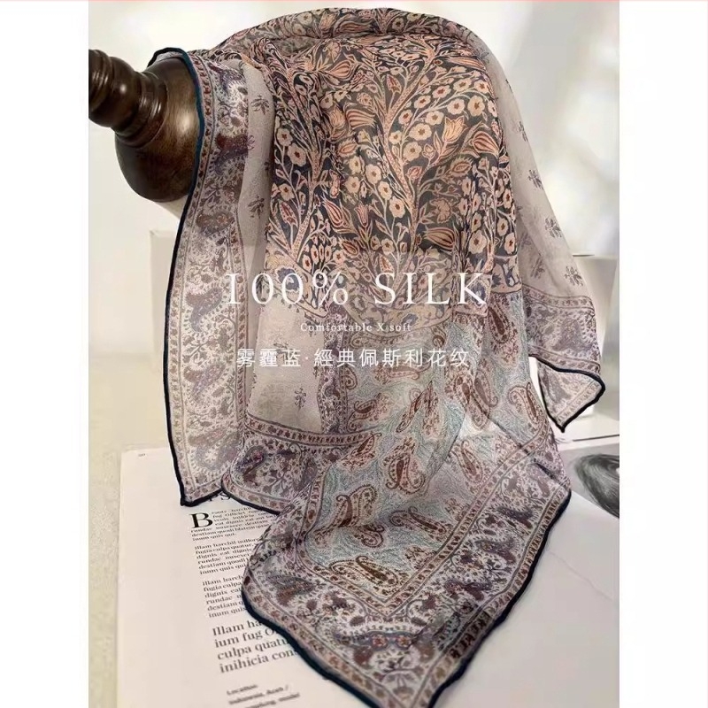 100% svila, kvadratni šal 65×65 cm, tanak i prozračan, elegantan klasičan stil za proljeće i ljeto