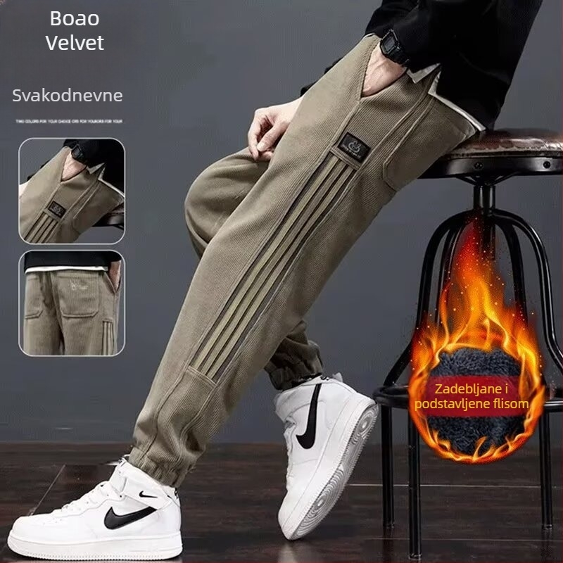 Muške hlače od corduroya s flis podlogom, zimske, opušten kroj, sportske i udobne