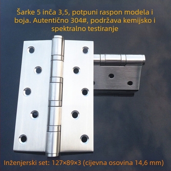 Šarka od nehrđajućeg čelika 304 za vrata i prozore, sklopna, teška, 5×3.5×3, za drvena vrata, tih rad