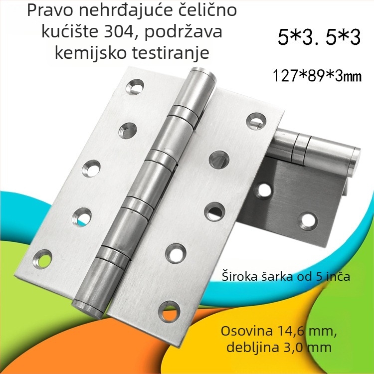 Šarka od nehrđajućeg čelika 304 za vrata i prozore, sklopna, teška, 5×3.5×3, za drvena vrata, tih rad