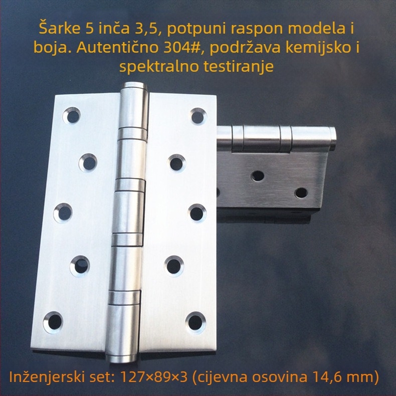 Šarka od nehrđajućeg čelika 304 za vrata i prozore, sklopna, teška, 5×3.5×3, za drvena vrata, tih rad