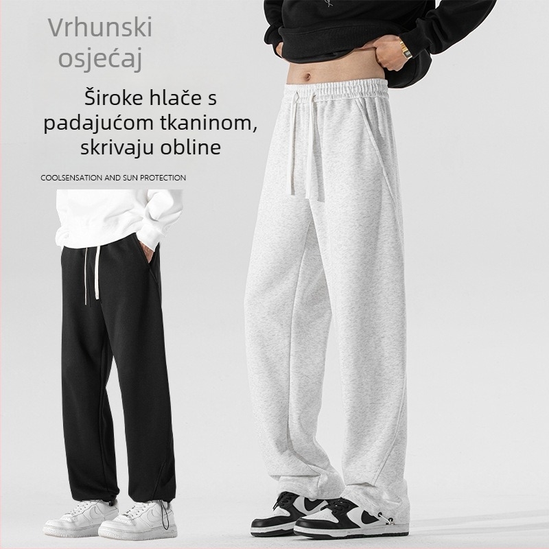 Jesenske nove mlade hlače ležerne sportske hlače sa vezanjem, jednobojne, opuštena silueta, ravne nogavice