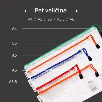 Mrežasta torbica za dokumente sa zatvaračem, A4 format, vodootporna prozirna fascikla