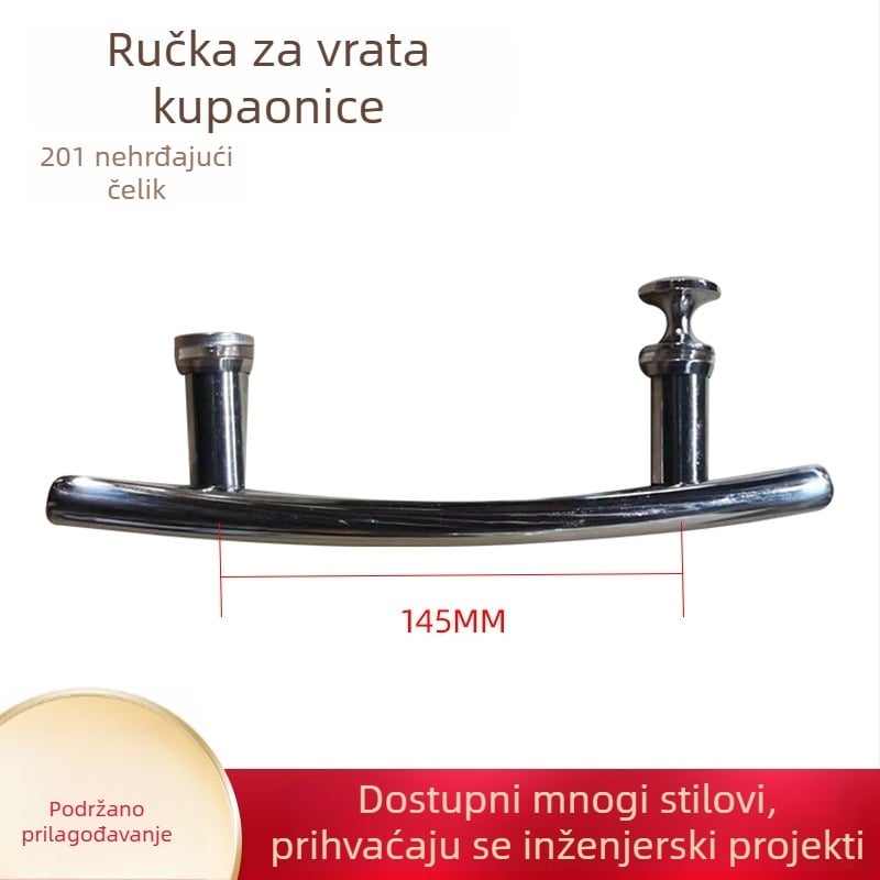 Drška za staklena vrata od nehrđajućeg čelika 201, zakrivljena, plosnata, za kupaonicu