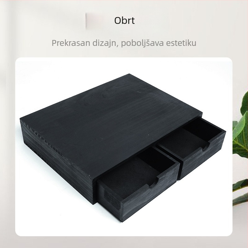 Drvena kutija za pohranu s izvlačnim ladicama za kapsule kave, dvije pregrade, moderan minimalistički stil
