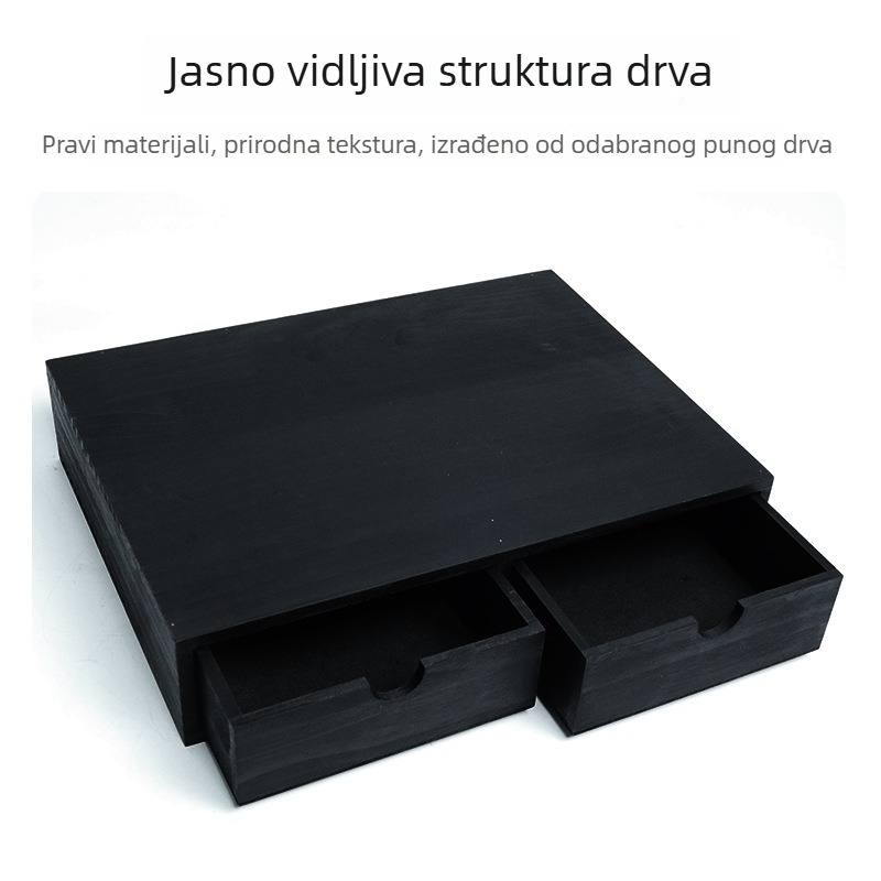 Drvena kutija za pohranu s izvlačnim ladicama za kapsule kave, dvije pregrade, moderan minimalistički stil