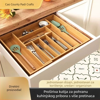 Drvena kutija za kuhinjske pribore s ladicom i izvlačnim odjeljcima za nože