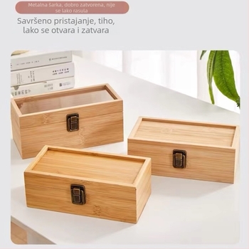 Pravokutna kutija od bambusa i drveta s izvlačnim poklopcem, moderni minimalistički stolni organizator za čaj