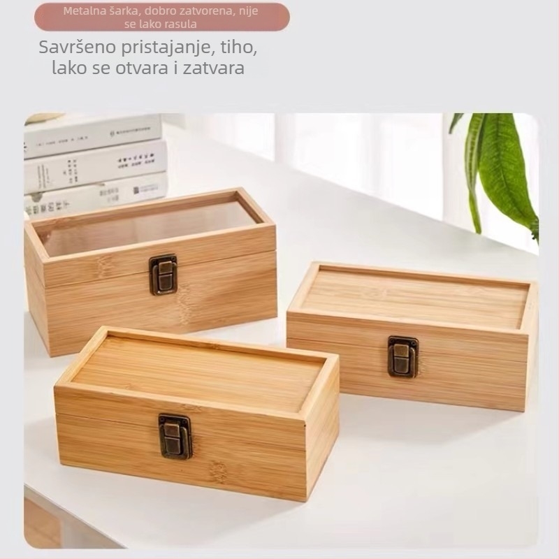 Pravokutna kutija od bambusa i drveta s izvlačnim poklopcem, moderni minimalistički stolni organizator za čaj