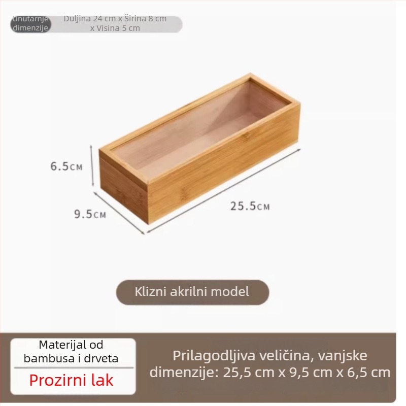 Pravokutna kutija od bambusa i drveta s izvlačnim poklopcem, moderni minimalistički stolni organizator za čaj