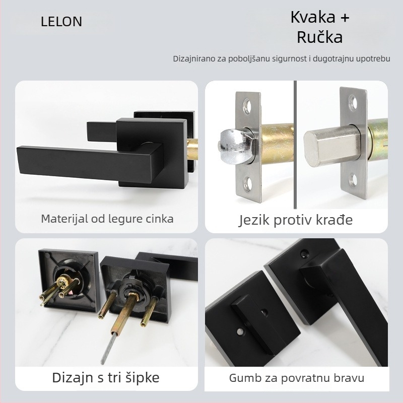 Crni kvadratni set brave za ulazna vrata, zaštita od krađe, teški zinkov legirani spoj