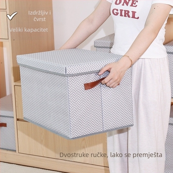 Sklopiva kutija za odlaganje od netkanog materijala s uzorkom riblje kostiju, s poklopcem, za odjeću, kapacitet 90–100 L, dimenzije 50×35×31 cm