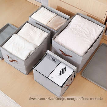 Sklopiva kutija za odlaganje od netkanog materijala s uzorkom riblje kostiju, s poklopcem, za odjeću, kapacitet 90–100 L, dimenzije 50×35×31 cm