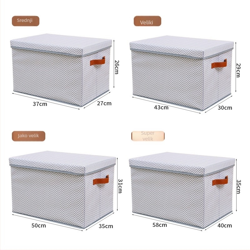 Sklopiva kutija za odlaganje od netkanog materijala s uzorkom riblje kostiju, s poklopcem, za odjeću, kapacitet 90–100 L, dimenzije 50×35×31 cm