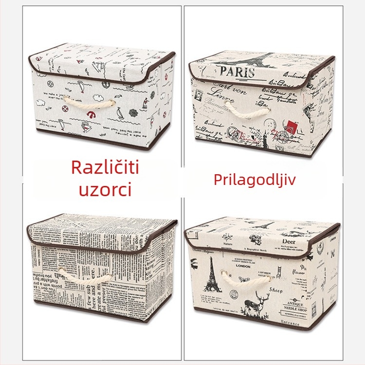 Kutija za skladištenje od pamuka i lana sa poklopcem, stolni organizator za knjige, sklopiva kutija za pohranu igračaka, otporna na prašinu