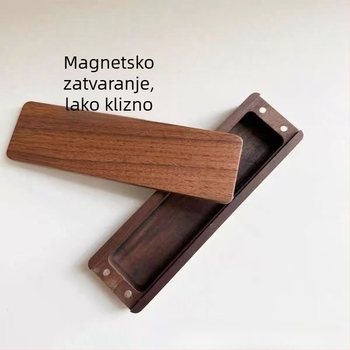 Orahova drvena magnetska kutija za pohranu s poklopcem i pretincima – stolni organizator za nakit i sitnice