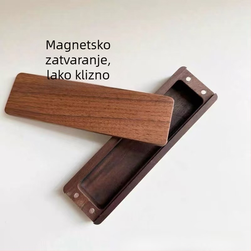 Orahova drvena magnetska kutija za pohranu s poklopcem i pretincima – stolni organizator za nakit i sitnice