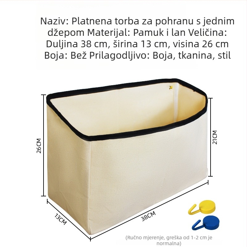Zidni organizator od pamuka i lana s jednim džepom; idealan za spavaću sobu ili dom, za ključeve i telefon.