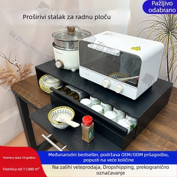 Dvostruki izvučni stalak za mikrovalnu pećnicu u kuhinji, višenamjenski držač s pretincem za začine, kutni ormar od karbonske čelika