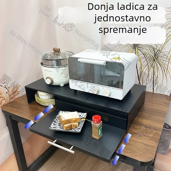 Dvostruki izvučni stalak za mikrovalnu pećnicu u kuhinji, višenamjenski držač s pretincem za začine, kutni ormar od karbonske čelika