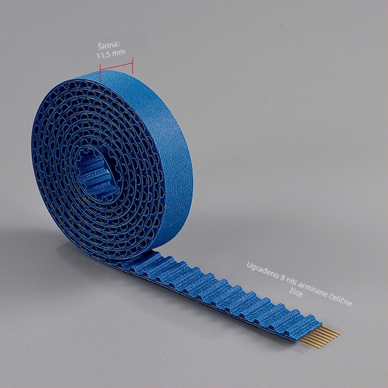 Plava poliuretanska sinhrona zupčasta traka za šinu zavjesa, visoke čvrstoće, model CH-JLSTPD20210121, dimenzije 11.5 mm × 1000 mm