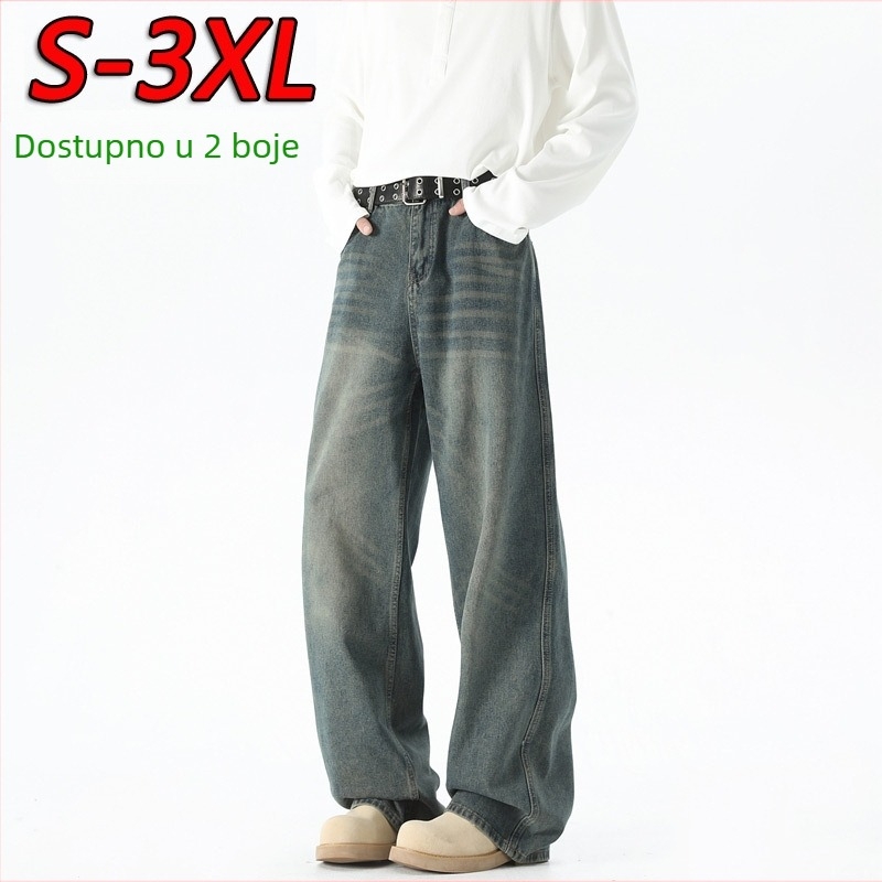 Wolf in the Clouds muške slobodne ravne traperice – vintage stil, pamuk denim, casual za proljeće i jesen