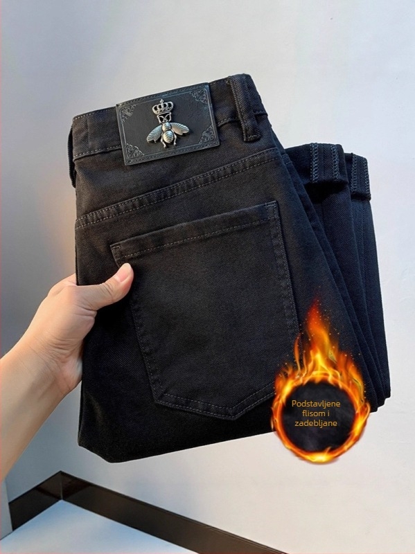 Muške crne traperice od denima za jesen, vrhunska kvaliteta, elastične, slim fit s ravnim nogavicama