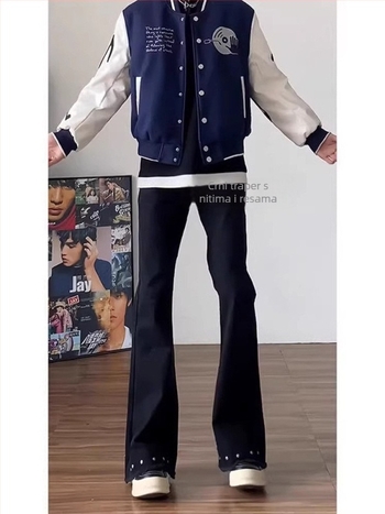 Cleanfit crne traperice s mikro krojem i ukrasnim nýtima, za muškarce, američki retro stil, crne isprane