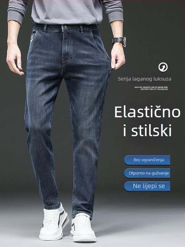 Muške plave traperice, slim fit, uski ravni kroj, elastične, casual za jesen i zimu