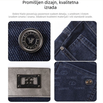 Muške traperice u europskom stilu, pamuk, opuštena ravna kroj, srednji pojas, skraćena duljina, 80% pamuka