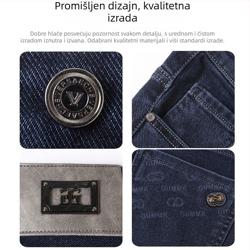 Muške traperice u europskom stilu, pamuk, opuštena ravna kroj, srednji pojas, skraćena duljina, 80% pamuka