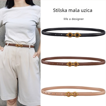 Ženski tanki kožni pojas, jednostavan i univerzalan dekorativni dodatak za haljine