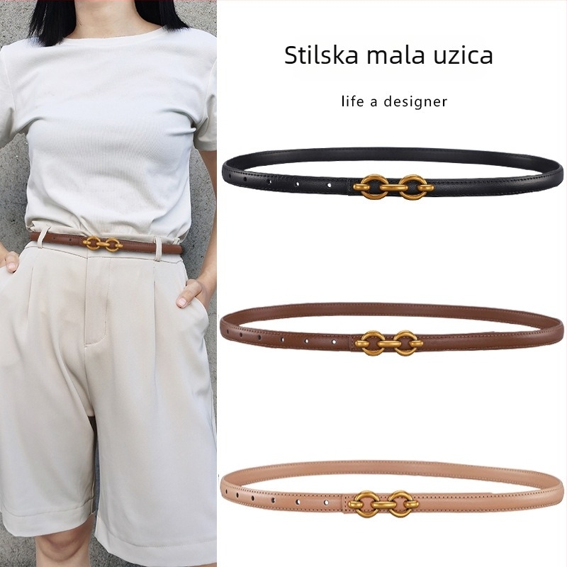 Ženski tanki kožni pojas, jednostavan i univerzalan dekorativni dodatak za haljine